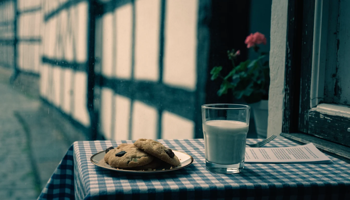 Frisch gebackene Kekse auf einem Tisch mit Datenschutzrichtlinie in einer deutschen Bäckerei-Umgebung.